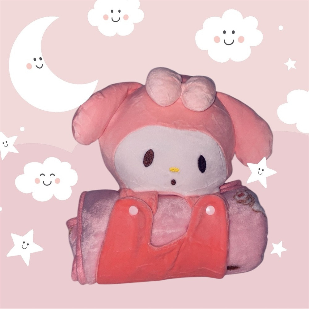 Sanrio My Melody Plushie Head with Pink Baby Travel Blanket